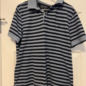 Nautica Blue and Black Striped Polo Shirt